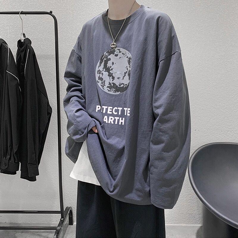 VantaGoods Trendy losvallend T-shirt met lange mouwen voor heren - veelzijdige herfstmode in Koreaanse stijl L donkergrijze kleur