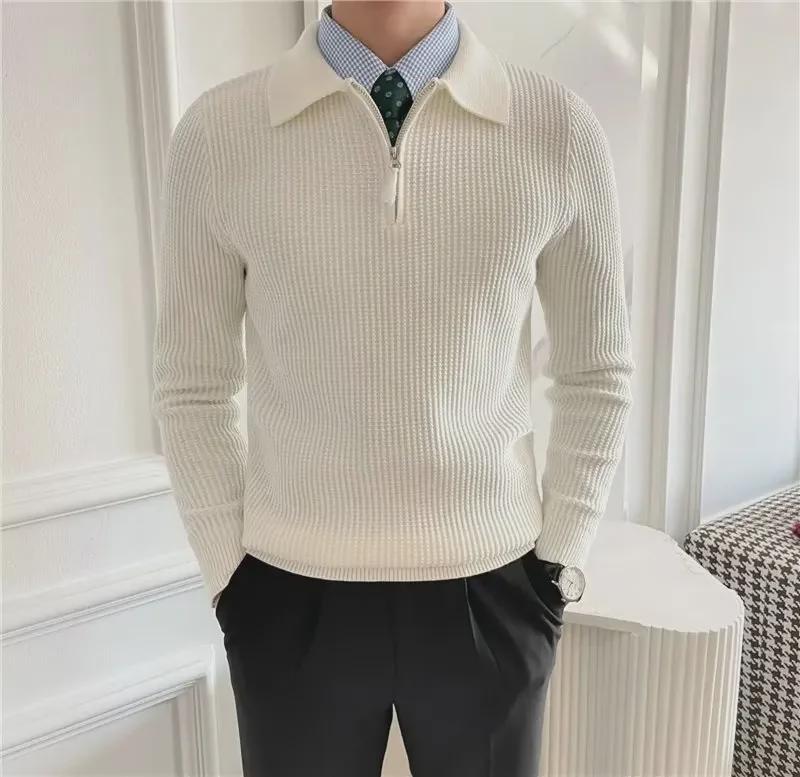 VantaGoods Koreaanse polotrui met losse pasvorm en halve rits voor heren - herfst/winter 2024. 3XL wit