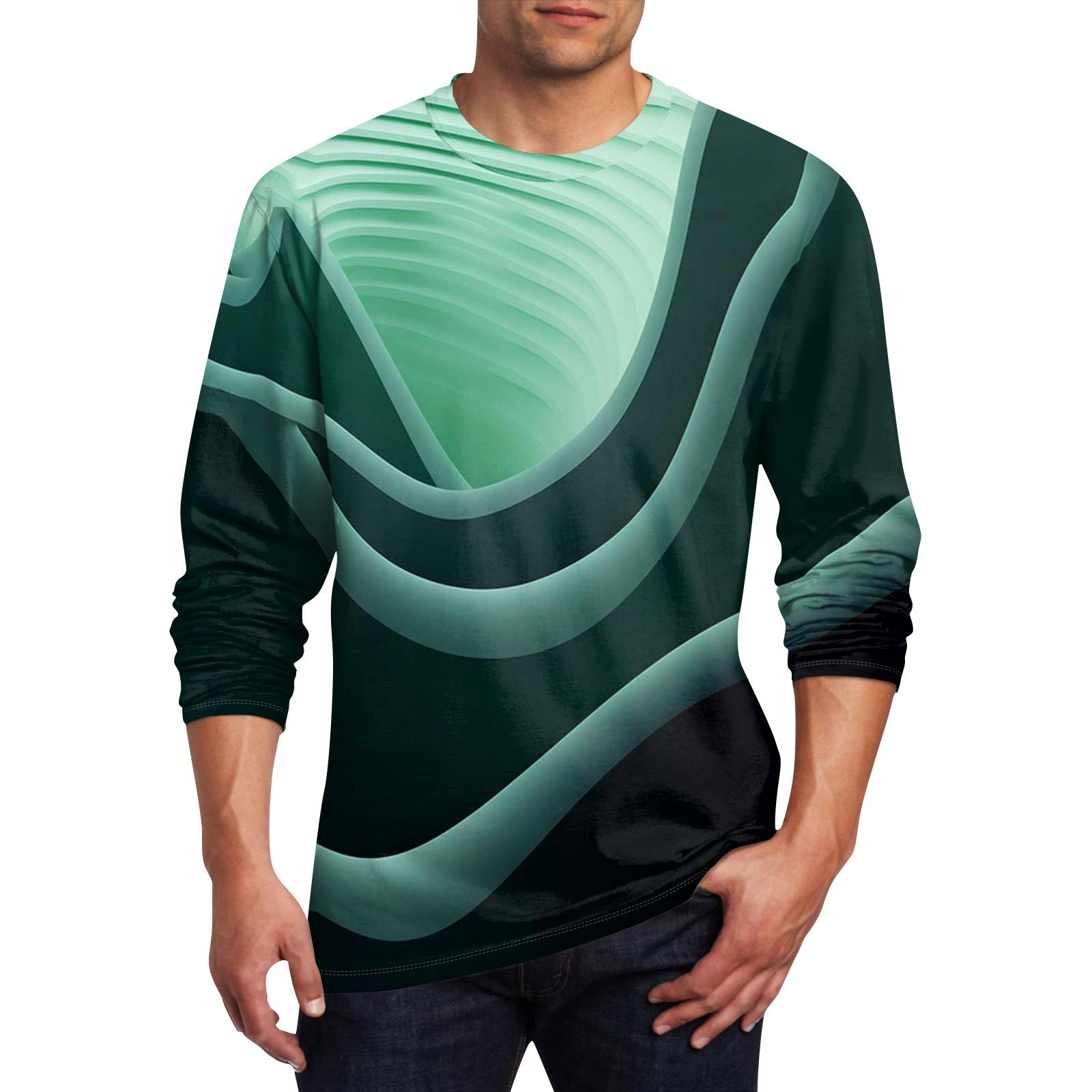 Wahaha123 Heren T-shirt O-hals Kleding Kleding Buiten Lange Mouw Print Modeontwerper Vintage M
