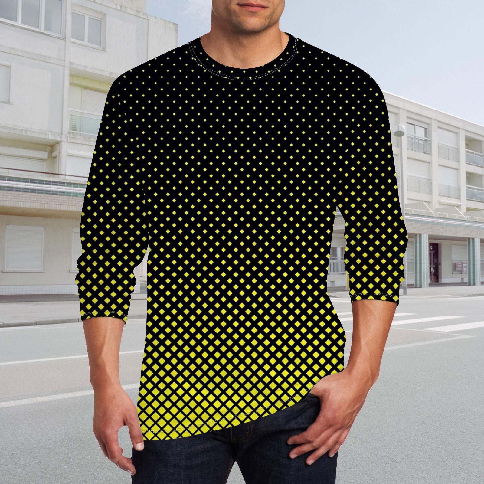 Wahaha123 Heren T-shirt O-hals Kleding Kleding Buiten Lange Mouw Print Modeontwerper Vintage XXXXL geel