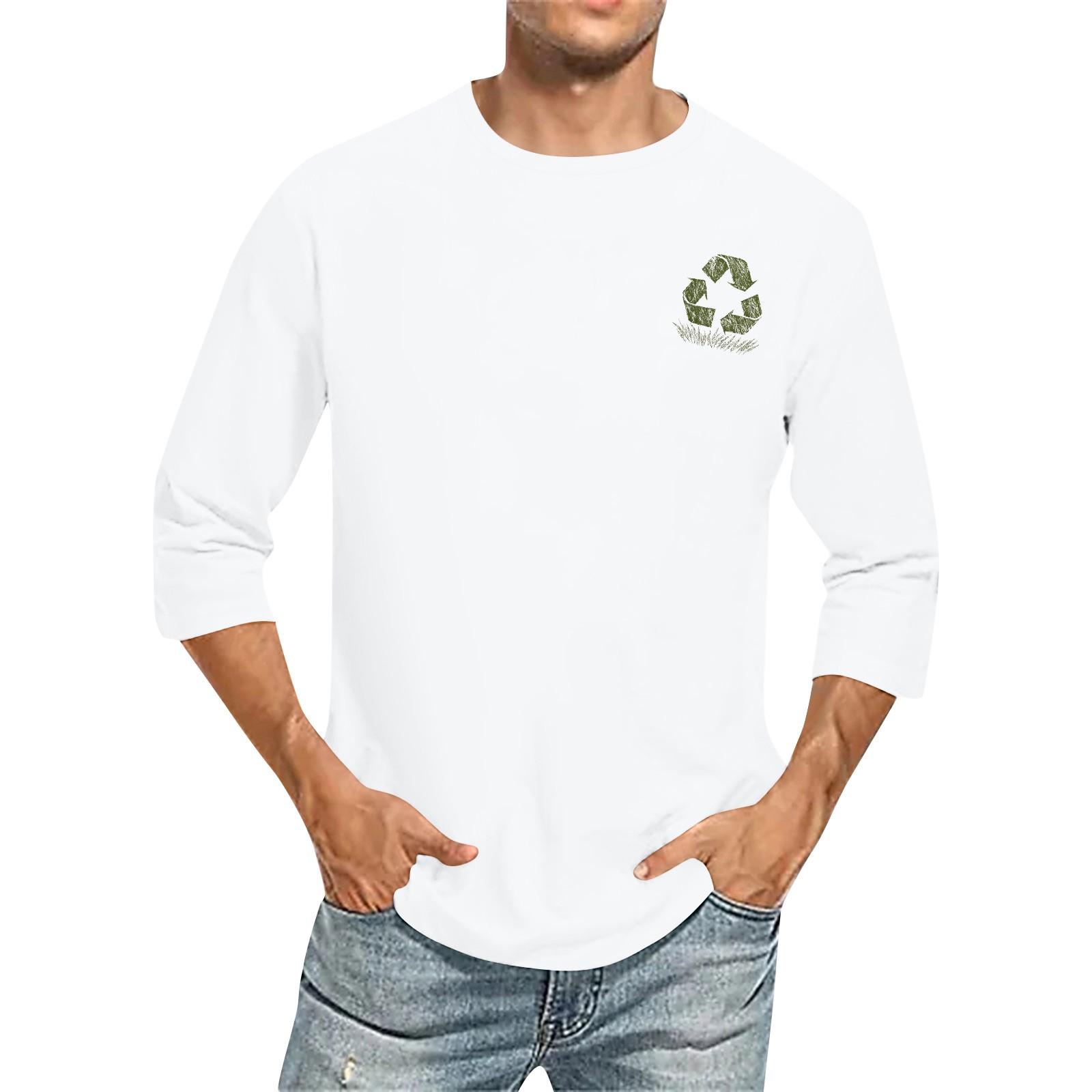 Timoduizhang Men's casual and fashionable printed collar three-quarter sleeve top T-shirt XL wit
