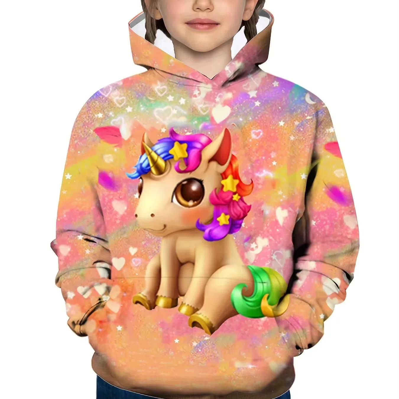ETST 07 Herfst Winter Kinderen Schattige Pony 3D Print Dikke Fleece Warme Hoodie Tops Uitloper Trendy Cool Sweatshirts Voor Jongens Meisjes 160
