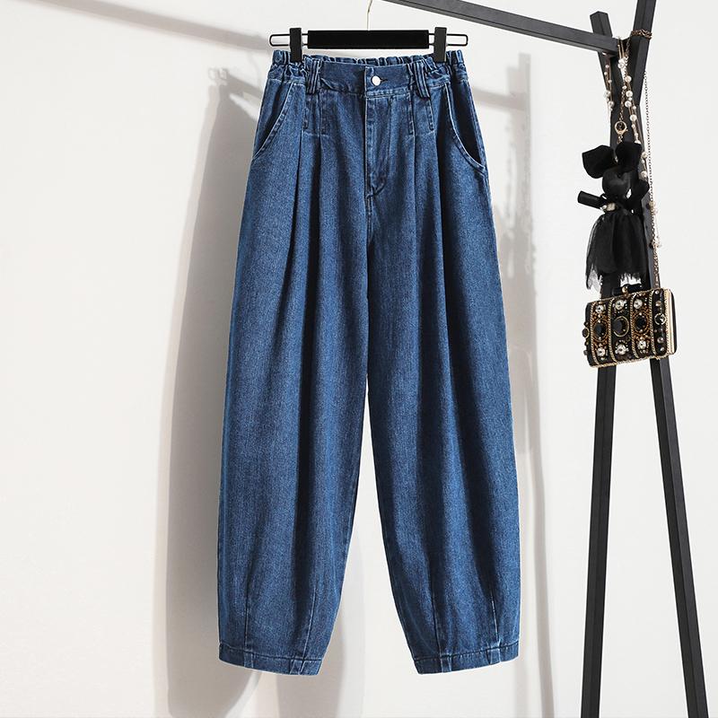 Dimanaf Plus Size Vrouwen Jeans Broek Denim Vrouwelijke Elastische Basic Blauwe Hoge Taille Broek Oversize Mode Nieuwe Broek 7981 XL blauw
