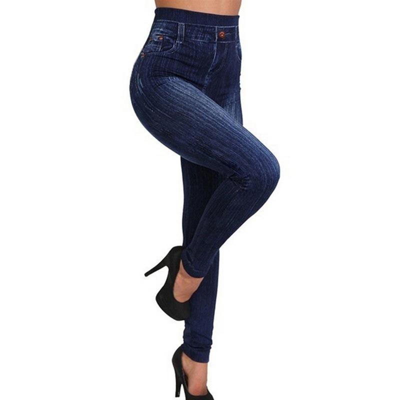 Lucky Black Cat Dames Plus Size potloodbroek Imitatie jeans Denim broek Hoge taille legging Casual 2XL