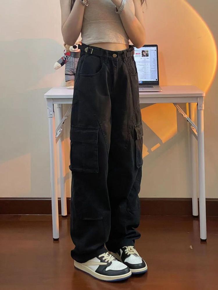 Fantastic wardrobe Dames jeans cargobroek zwart vintage streetwear Y2k baggy hoge taille BF mode vrouwelijke denim broek Amerikaanse retro L zwart