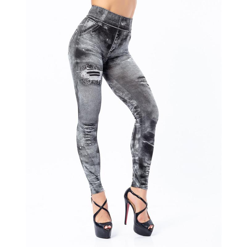 Zorioneko Dames rekbare imitatie jeans denim legging hoge taille skinny broek S