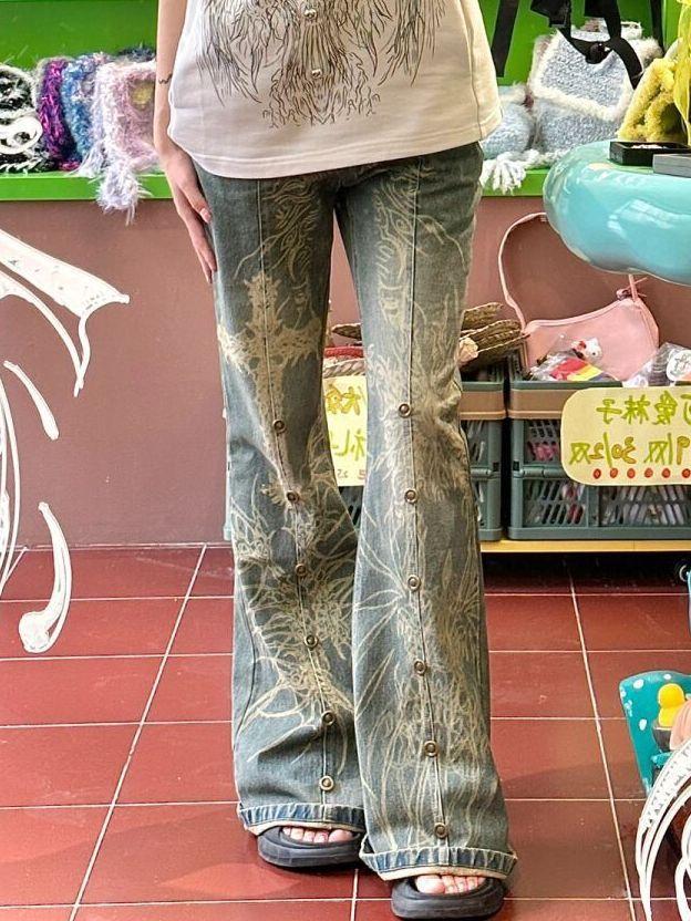Omena Flare jeans met retro wassing, dames 4XL blauw