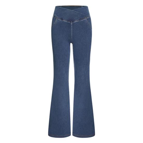 Mefalas Denim broek met hoge taille, iets slim fit, uitlopende jeans, zakken, gekruiste tailleband, denimbroek, streetwear 3XL blauw
