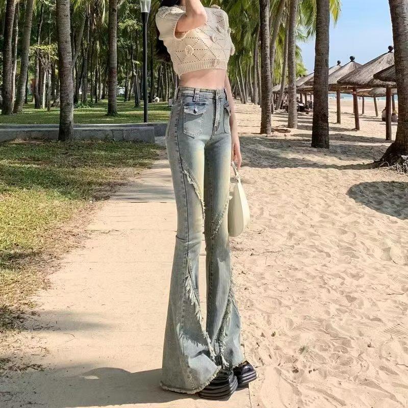 CANVAUS Raw Edge Micro Flare Jeans Lente en Herfst Damesjeans Grote maten Vintage Flared Broek 3XL