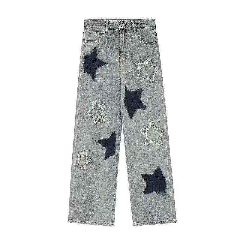 CANVAUS Vintage Raw Edge Jeans voor dames, hoge taille, losse rechte broek, wijde pijpen XL