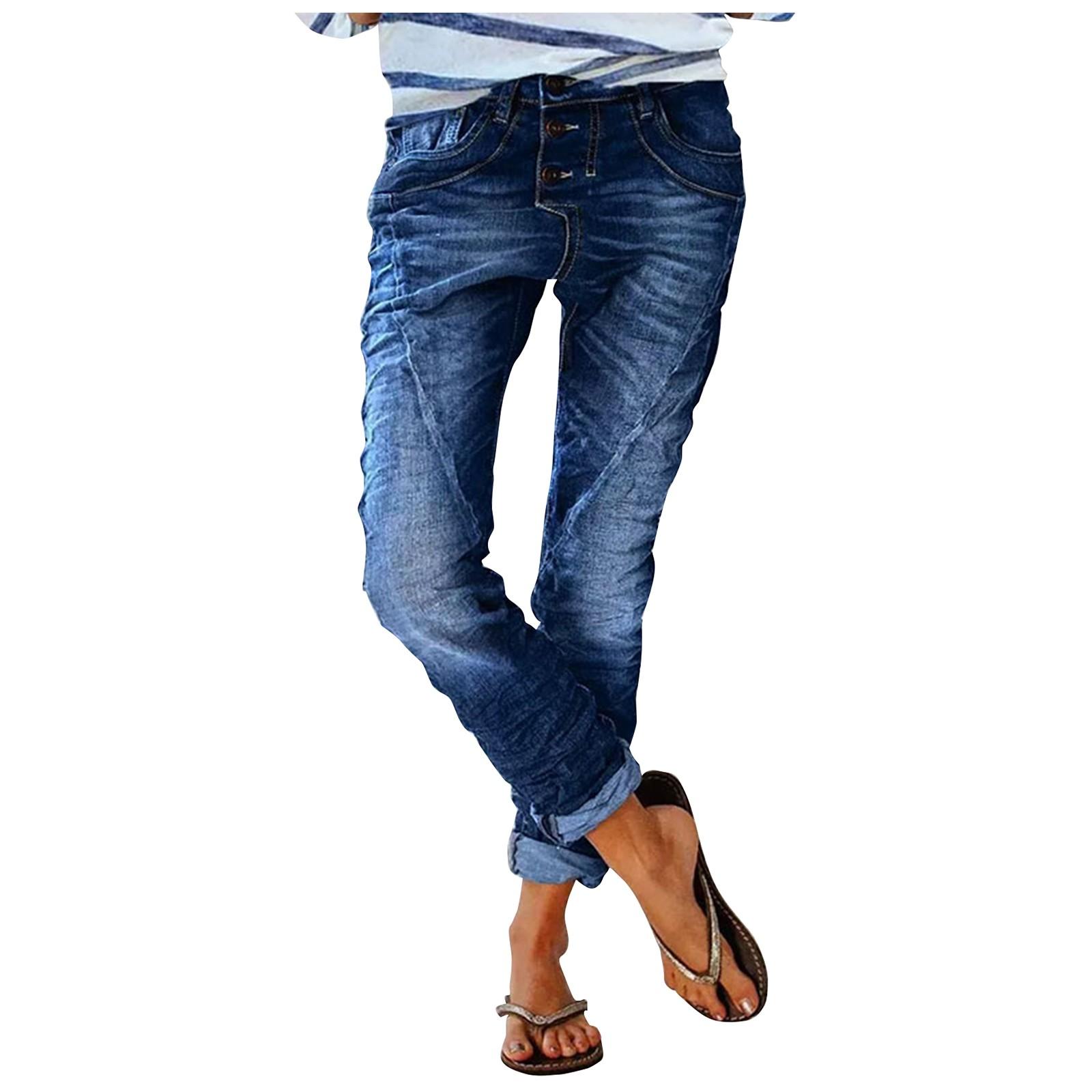 Zhengfuzhihai Damesmode Retro Veelzijdige Casual Dagelijkse Skinny Slim Denim Broek XXL