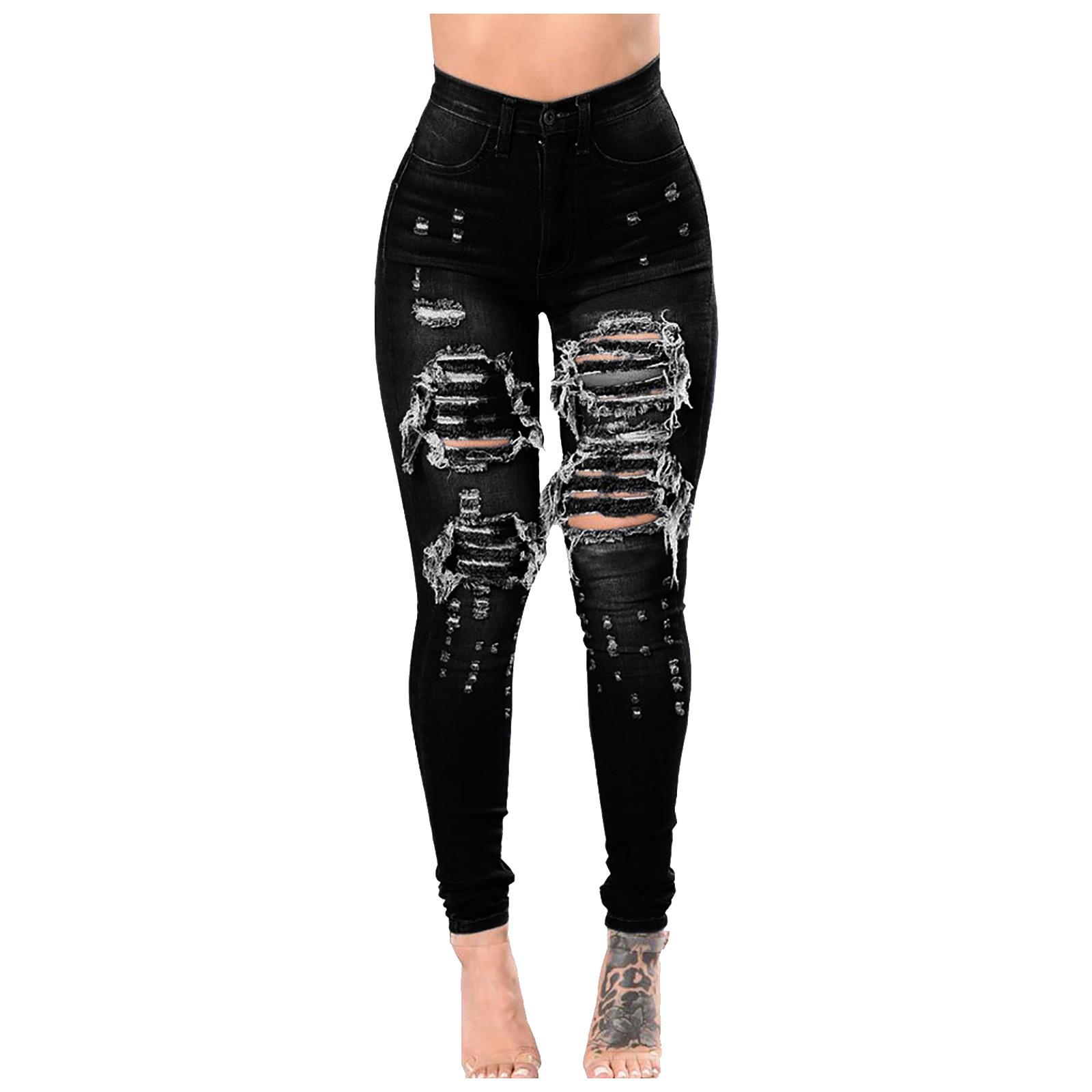Constantine Dames slank gewassen gescheurd gat gradiënt lange jeans denim sexy normale broek M zwart