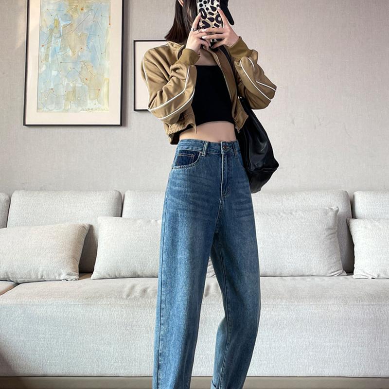 Qiu Yi Harlan Jeans Dames Fleece Jeans Winter Hoge Taille Modebroek Rechte Wortelbroek Denim Jeans 2xl