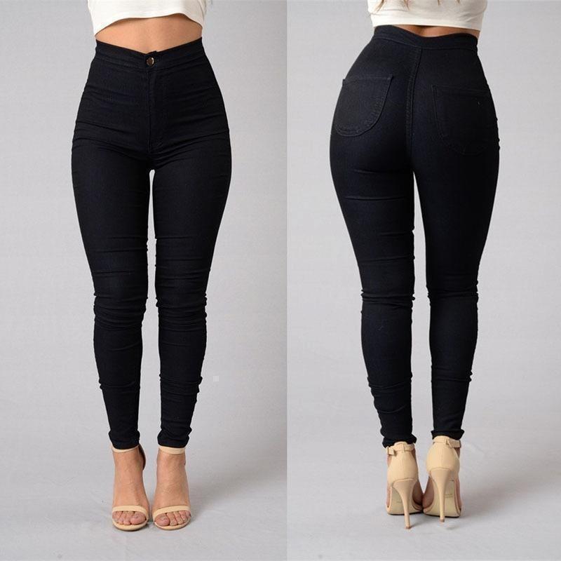 Teacher hua Dames Casual Jeans Hoge Taille Leggings Stretch Skinny Jeans Candy Color Jeans XXL zwart