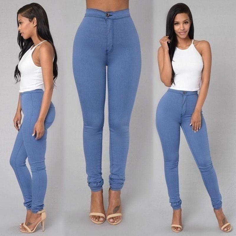Teacher hua Dames Casual Jeans Hoge Taille Leggings Stretch Skinny Jeans Candy Color Jeans XL blauw