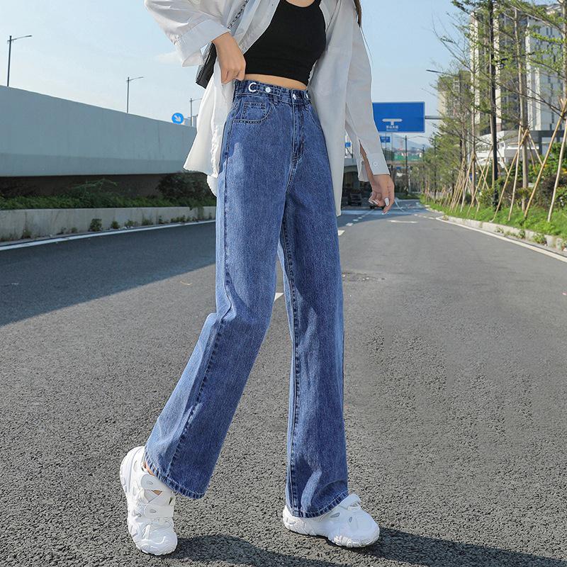 VantaGoods Retro jeans met hoge taille en verstelbare, wijde pijpen voor dames - losse, rechte broek tot op de grond, vroege lentecollectie 2022. L