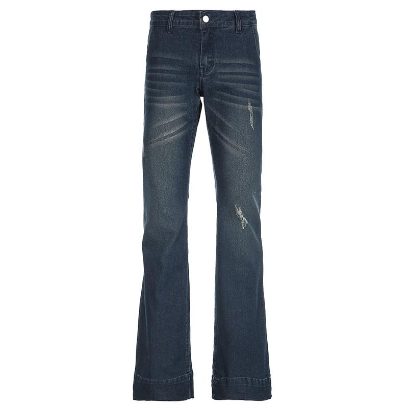 Qiu Yi Zomerse dames vintage gewassen oude laag getailleerde Spice Girls modieuze veelzijdige casual micro raglan jeans M donkerblauwe kleur