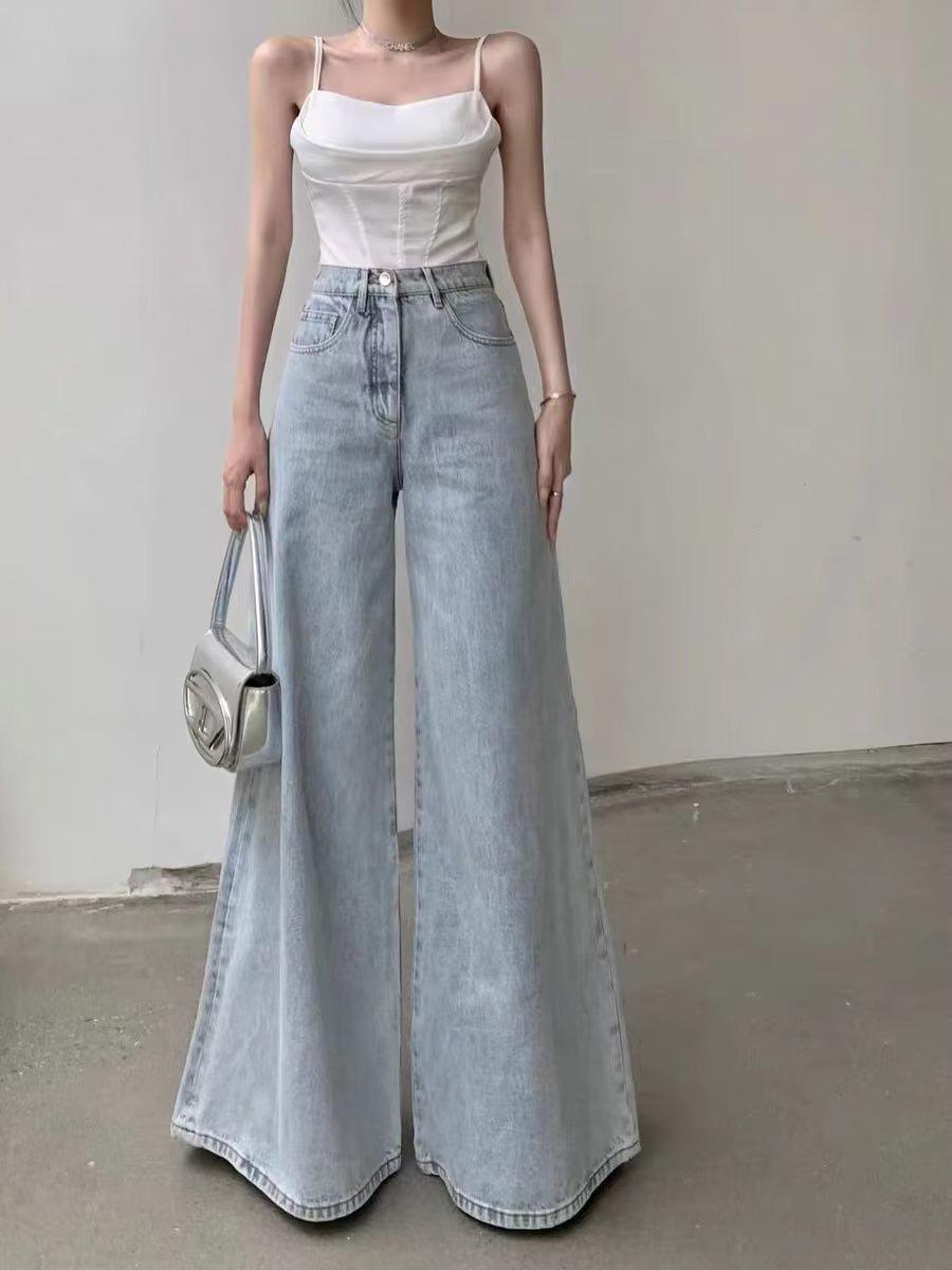 VantaGoods Dames High-Waist Light Wide-Leg Jeans - Lente/Herfst 2024 Collectie M lichtblauwe kleur