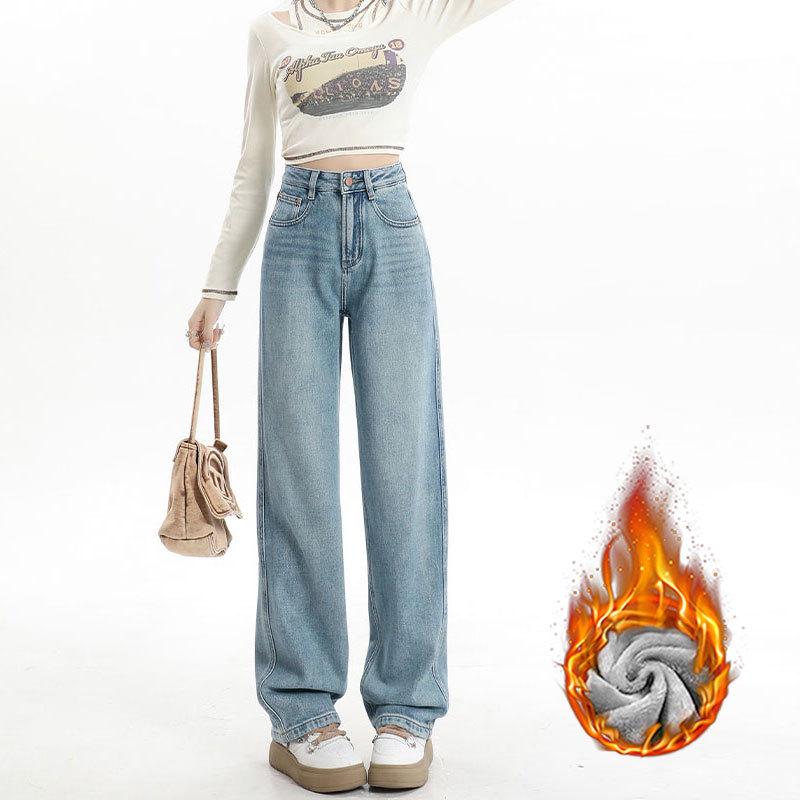 VantaGoods Retro high-waist fluwelen jeans met wijde pijpen voor dames: Tot op de grond, warm en losvallend model voor herfst/winter. S