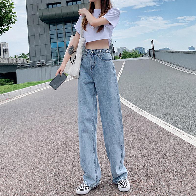 VantaGoods Dames wijde hoge taille mopping jeans - verstelbare taille, Koreaanse stijl, veelzijdig voor lente en zomer Small