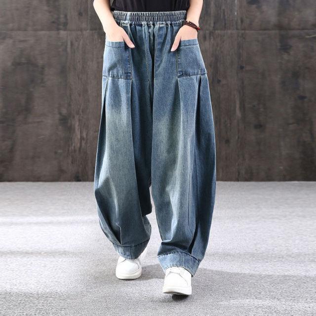MA8BM Baggy Oversize Jeans Dames Denim Casual Cross Broek Vrouwelijke Vintage Harembroek Broek Bloomers Mom Wijde Pijpen Jeans XL blauw
