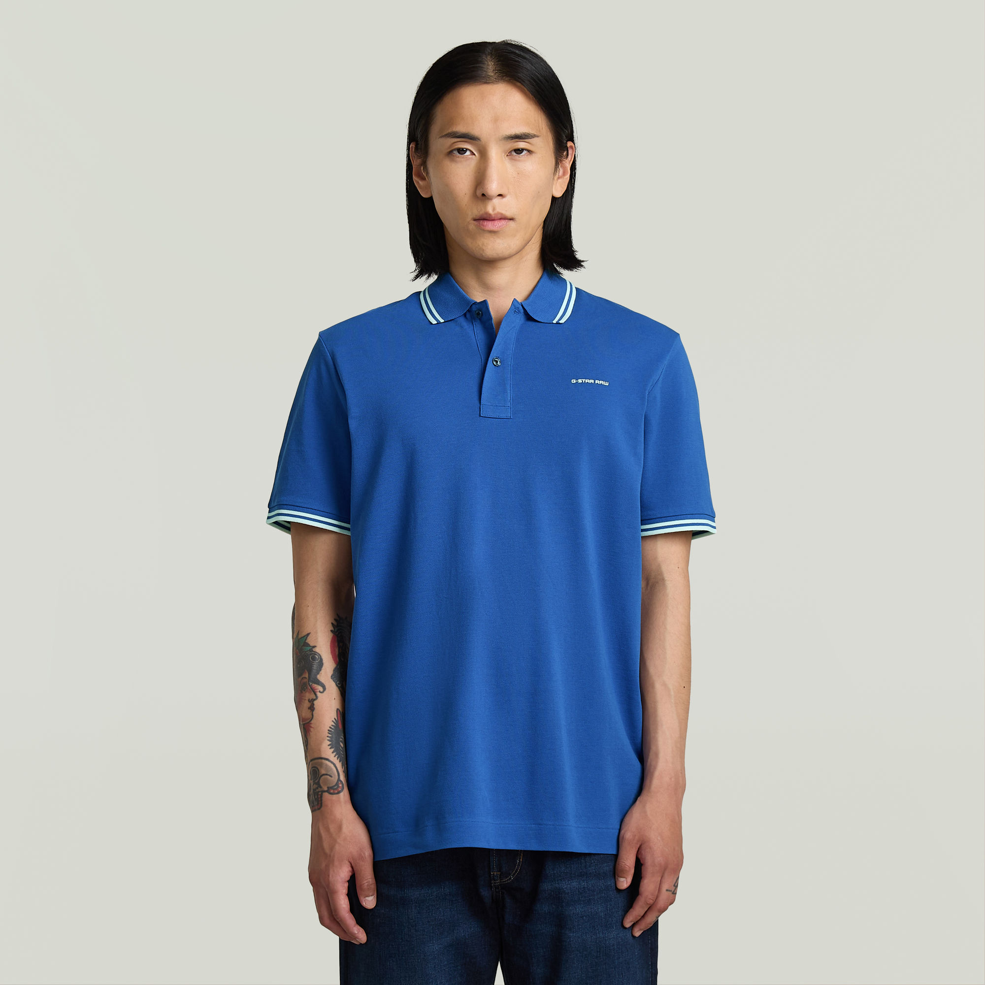 G-Star RAW Chest Logo Striped Polo - Midden blauw - Heren