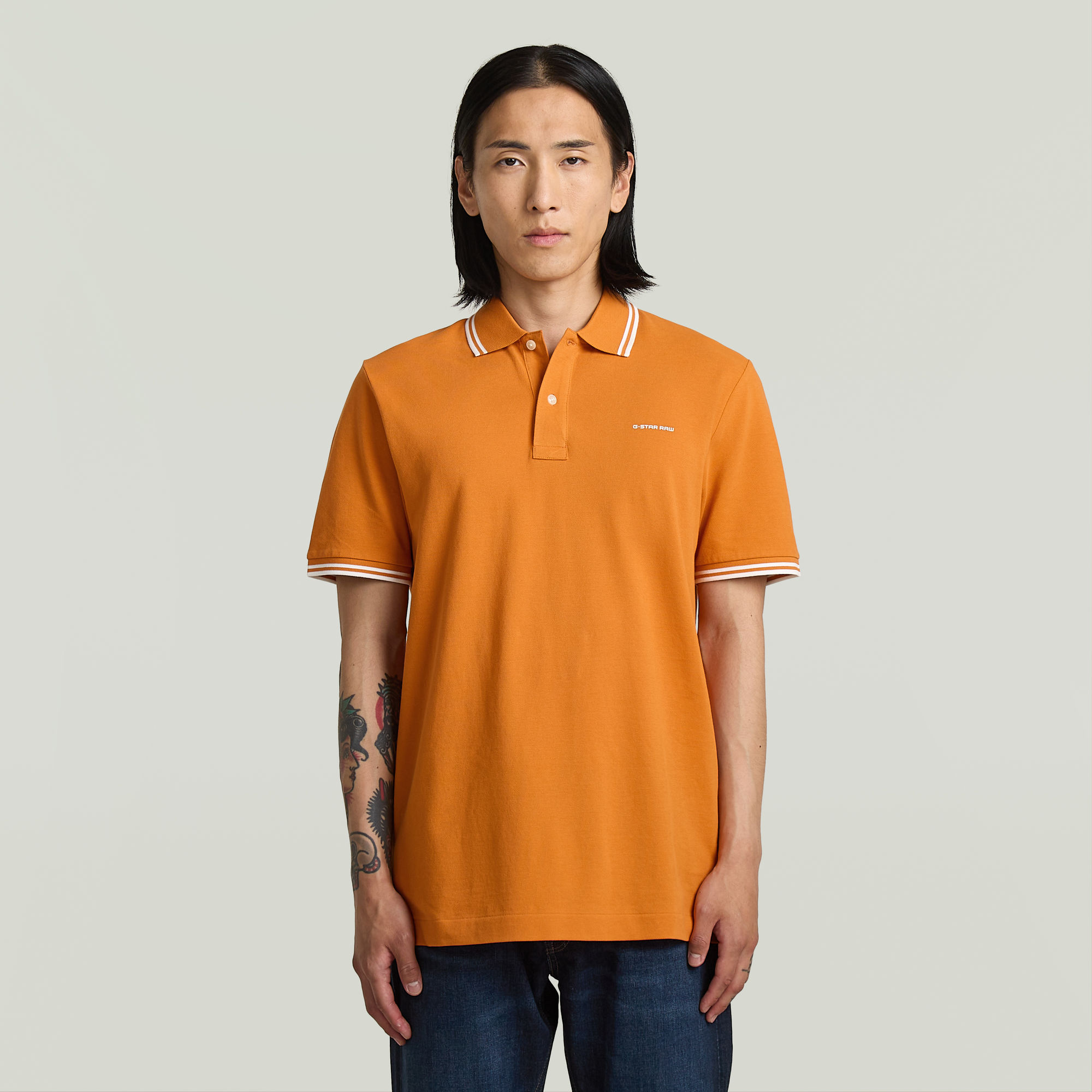 G-Star RAW Chest Logo Striped Polo - Oranje - Heren