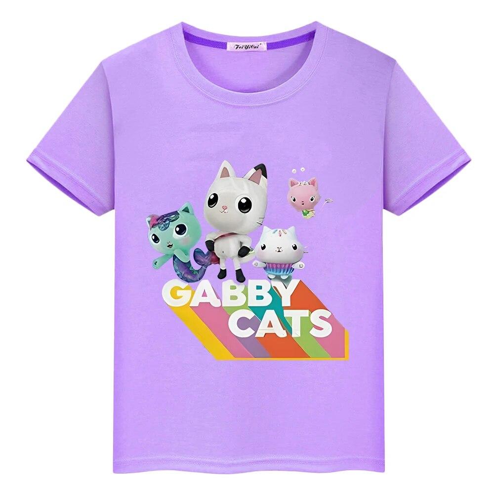 Rice grain childrens clothing factory direct sales 2024 Nieuwe Kawaii pride tshirt Gabbys Dollhouse Print 100% Katoen anime T-shirt Korte Mouw Tops y2k een stuk kinderkleding meisjes 110 paars