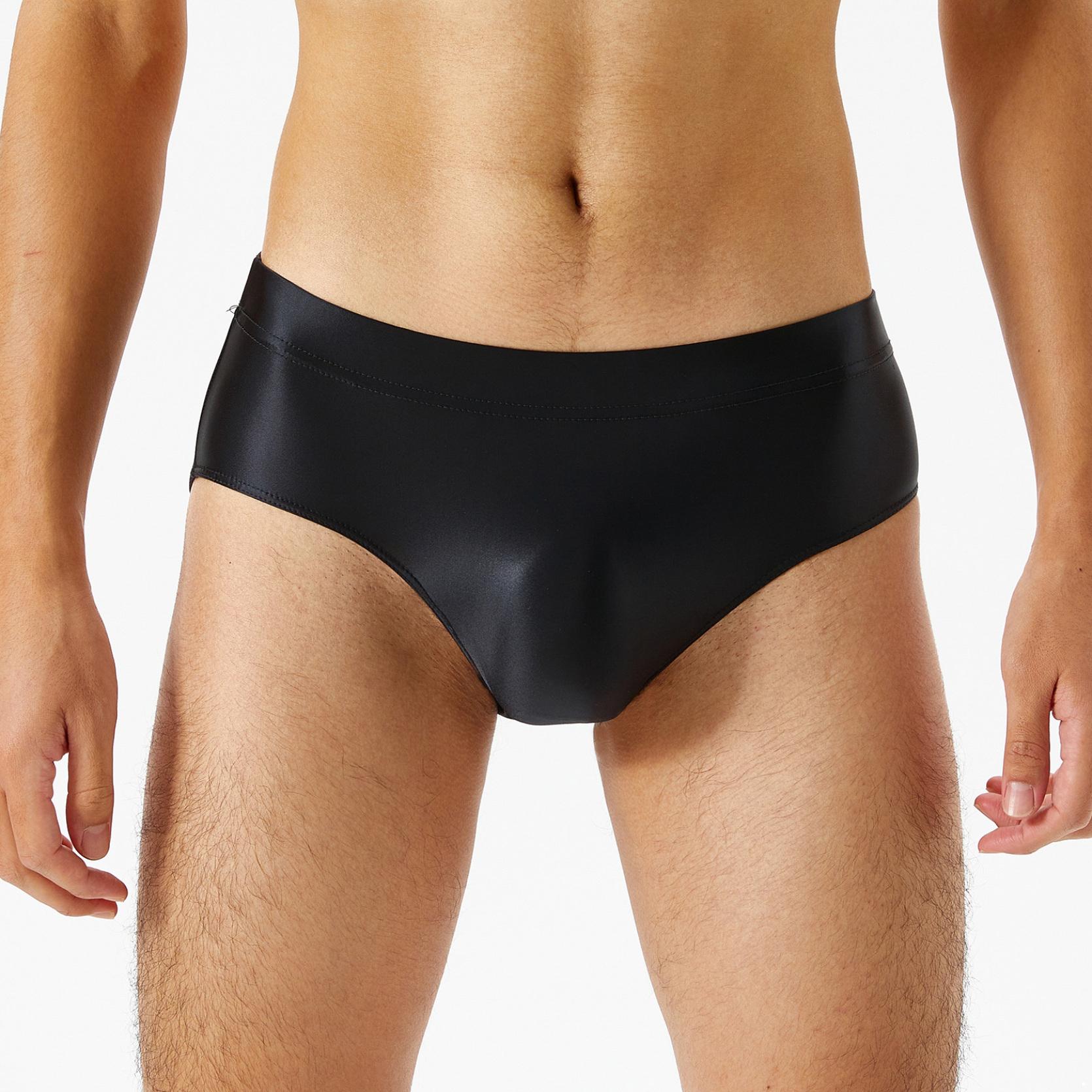 IEFiEL Heren zwemslips met lage taille, bikinibadpakken, glanzende zwembroeken, badkleding M zwart