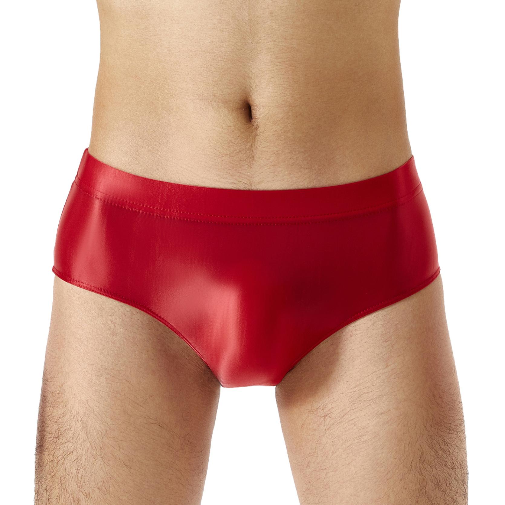 IEFiEL Heren zwemslips met lage taille, bikinibadpakken, glanzende zwembroeken, badkleding M rood