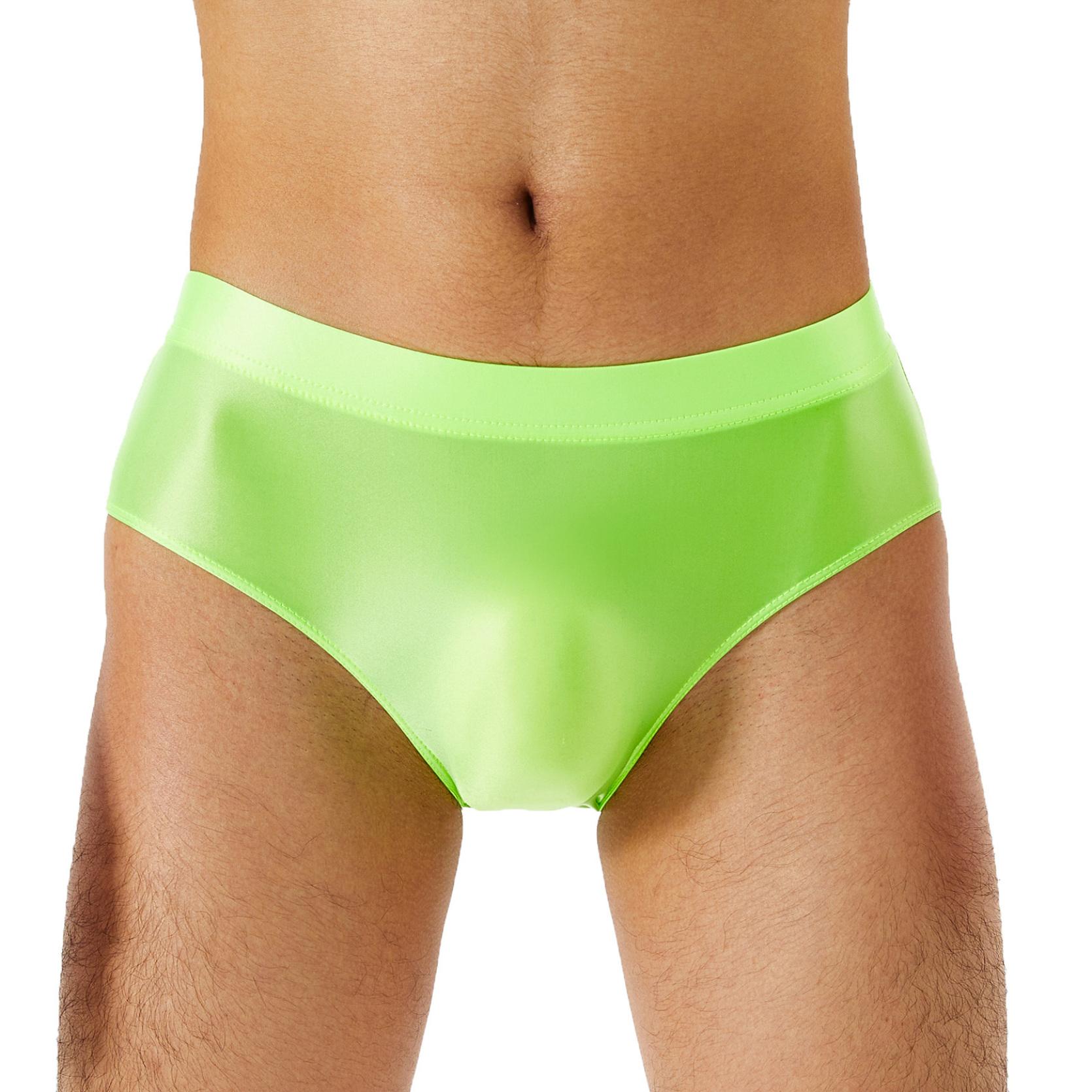 IEFiEL Heren zwemslips met lage taille, bikinibadpakken, glanzende zwembroeken, badkleding XL fluorescerende groene kleur
