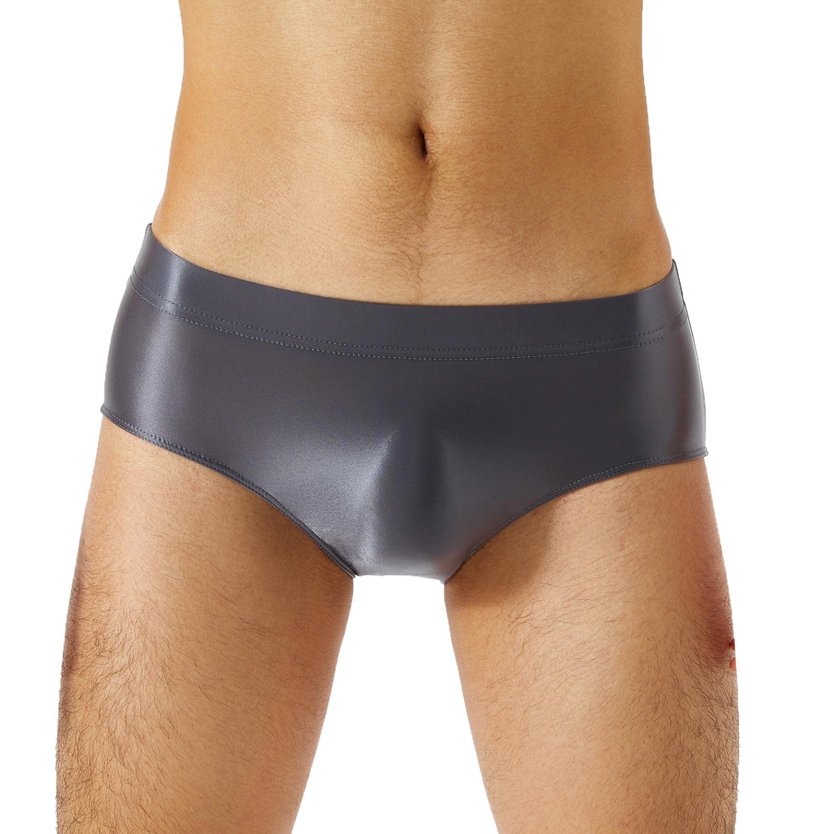 IEFiEL Heren zwemslips met lage taille, bikinibadpakken, glanzende zwembroeken, badkleding M donkergrijze kleur