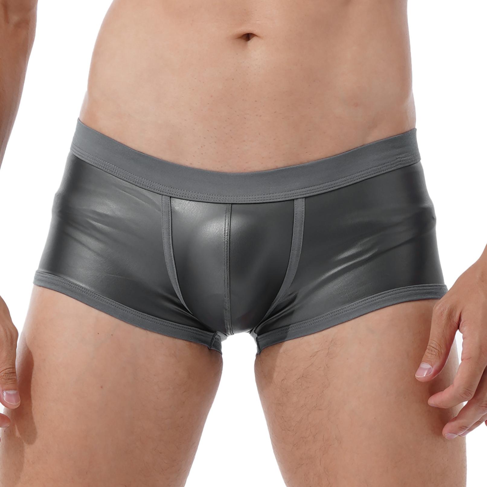 HF61WN Mannen Lage Taille Kunstleer Boxershorts Sport Zwembroek Badmode Ardennenzakje Onderbroeken Ondergoed M grijs
