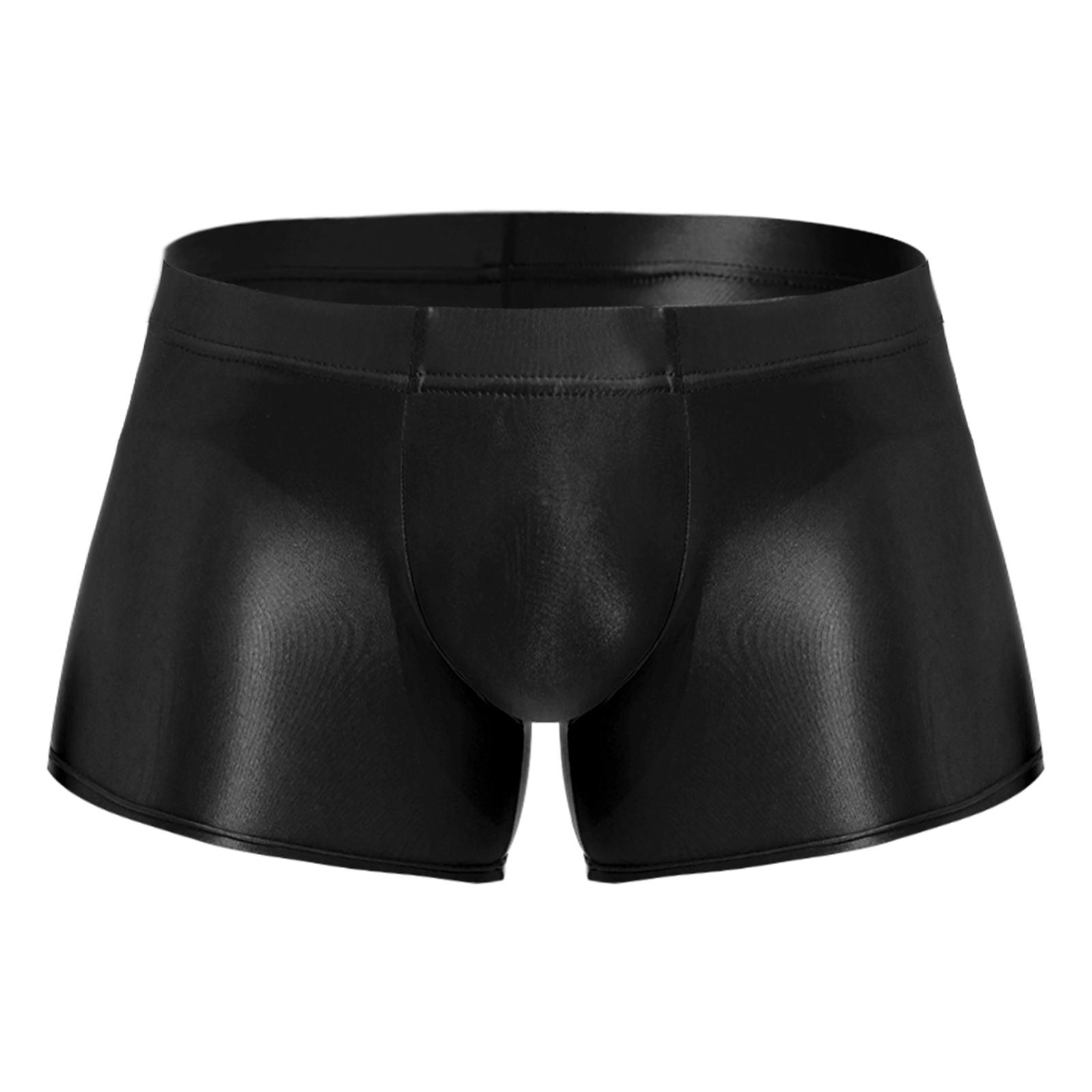 YOOJIA Mannen glanzende laagbouw ondergoed bikinislip badmode boxershorts strandkleding L zwart