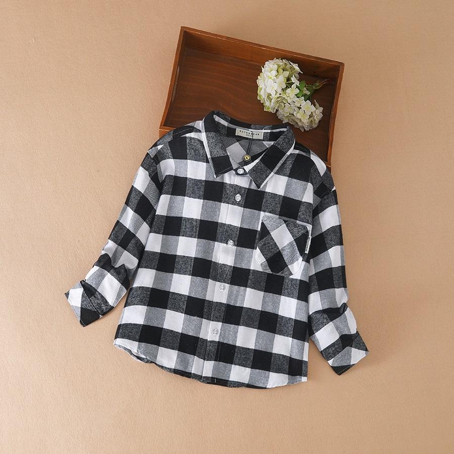 Kuyeebear Jongensshirt met geruite kraag en lange mouwen in collegestijl voor lente- en herfstvrijetijdskleding voor kinderen 120