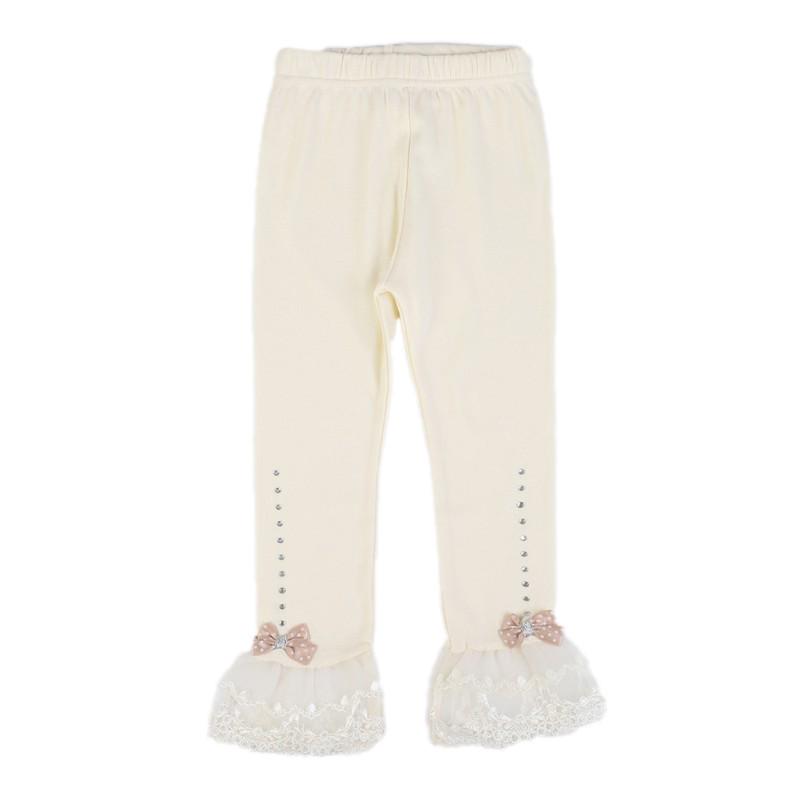 BOOSKU Casual kinderbroek met gebloemd kantontwerp, skinny broek voor meisjes, potloodbroek 7T beige