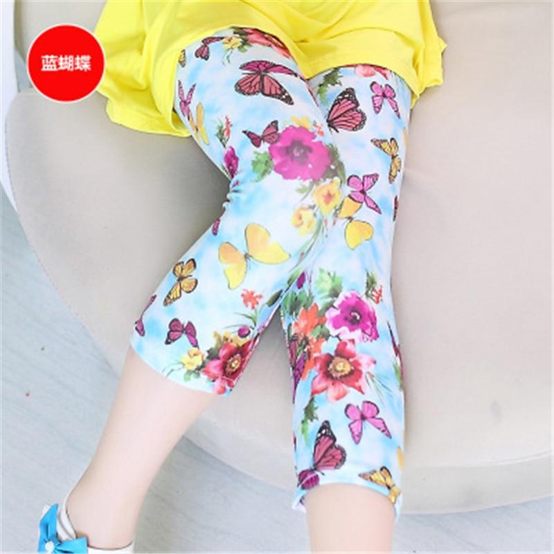 Topzeros Meisjes Leggings Zomer Kinderen Skinny Broek Elastische Zijde Ademend Casual Potlood Broek Bloemenprint Kinderen Leggings Meisjes Capri's 130