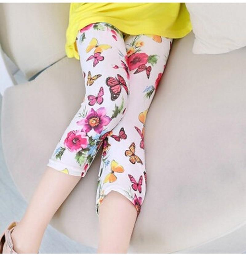 Topzeros Meisjes Leggings Zomer Kinderen Skinny Broek Elastische Zijde Ademend Casual Potlood Broek Bloemenprint Kinderen Leggings Meisjes Capri's 110