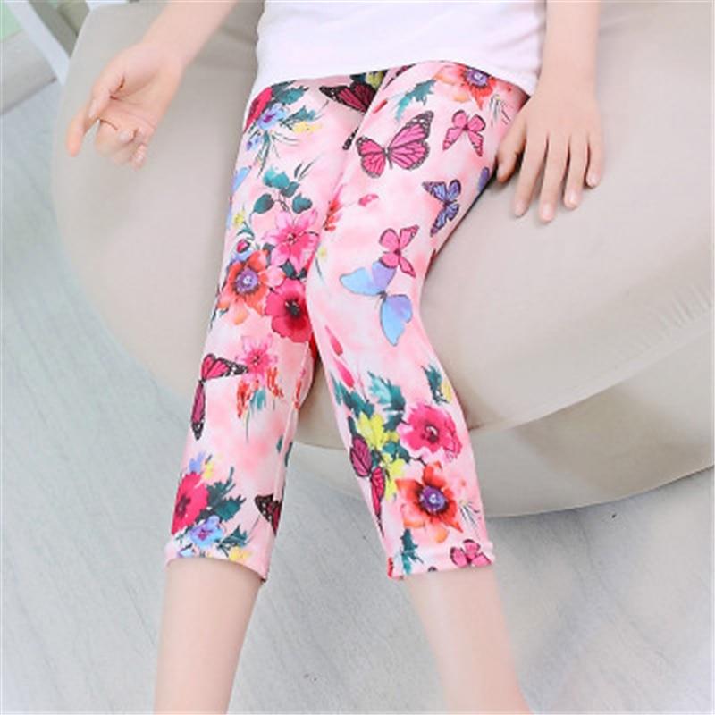 Topzeros Meisjes Leggings Zomer Kinderen Skinny Broek Elastische Zijde Ademend Casual Potlood Broek Bloemenprint Kinderen Leggings Meisjes Capri's 130