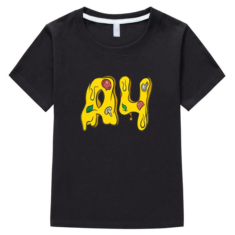 Rice grain childrens clothing factory direct sales T-shirt met de inscriptie  Pizza a4.  A4 Kinder T-shirt Donuts A4 Korte mouw katoenen T-stukken Leuke Merch A4 Print y2k Jongen meisjes kleding 150
