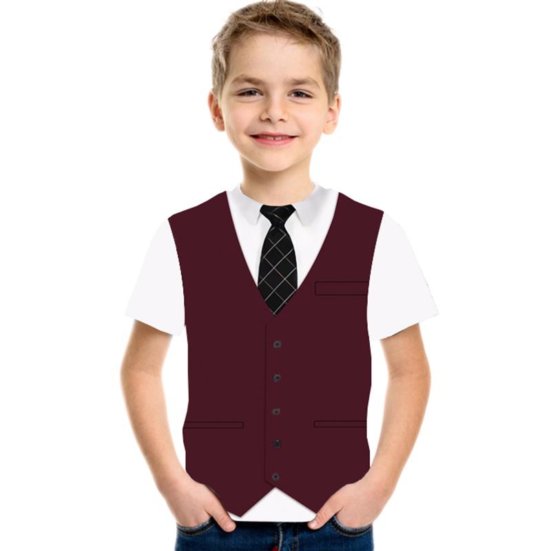 MA10BL Kinderen T-shirts Grappige Nep Pak Korte Mouw Casual Kleding Jongens Meisjes T-shirt Kleding 160cm rood