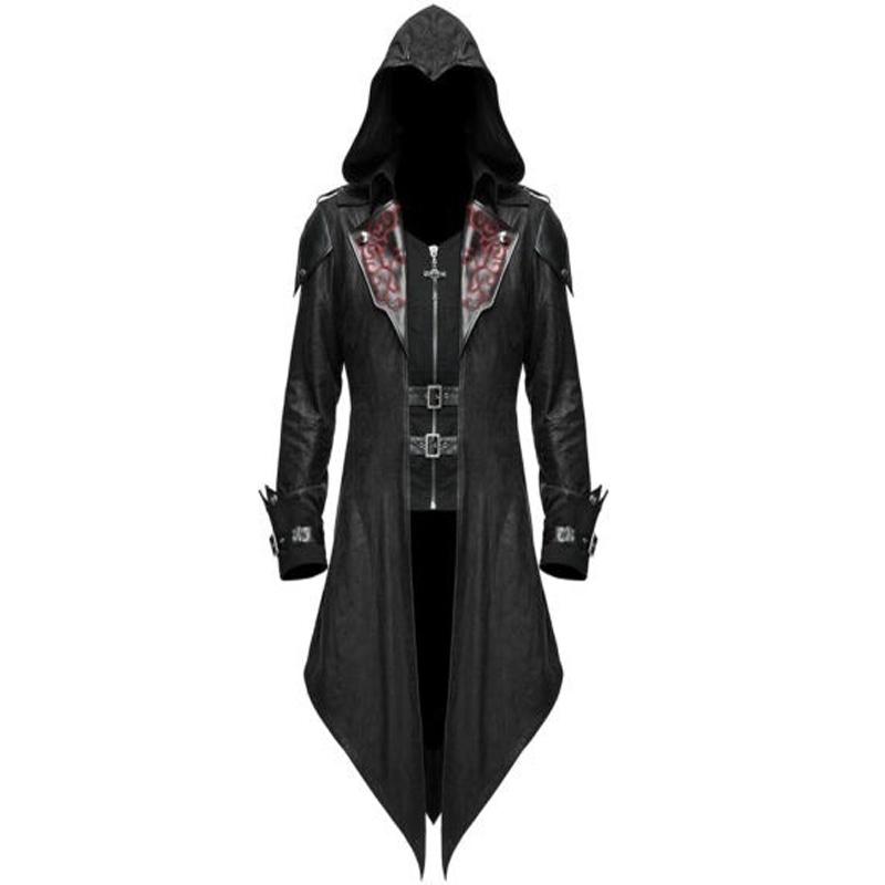 Lucky Pig S-5XL Heren Nieuwe Mode Duivel Mode Heren Gotische Stijl Capuchon Jas Rood Zwart Diesel Punk Assassin Creed Cosplay Kostuum Cardigans Jas voor Heren L zwart