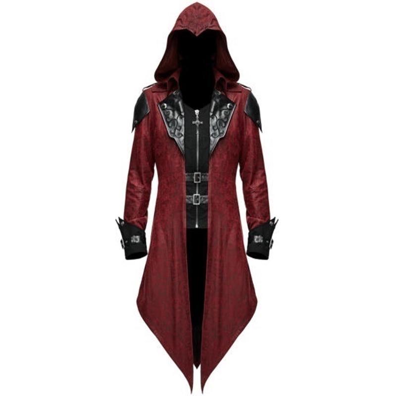Lucky Pig S-5XL Heren Nieuwe Mode Duivel Mode Heren Gotische Stijl Capuchon Jas Rood Zwart Diesel Punk Assassin Creed Cosplay Kostuum Cardigans Jas voor Heren 4XL rood