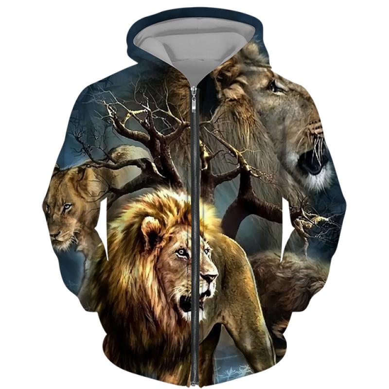 Xiao Xiang Lente Herfst Heren Rits Hoodie Sweatshirts 3D Dier Leeuw Beest Afdrukken Capuchon Trui Mode Jas Casual Sportkleding M