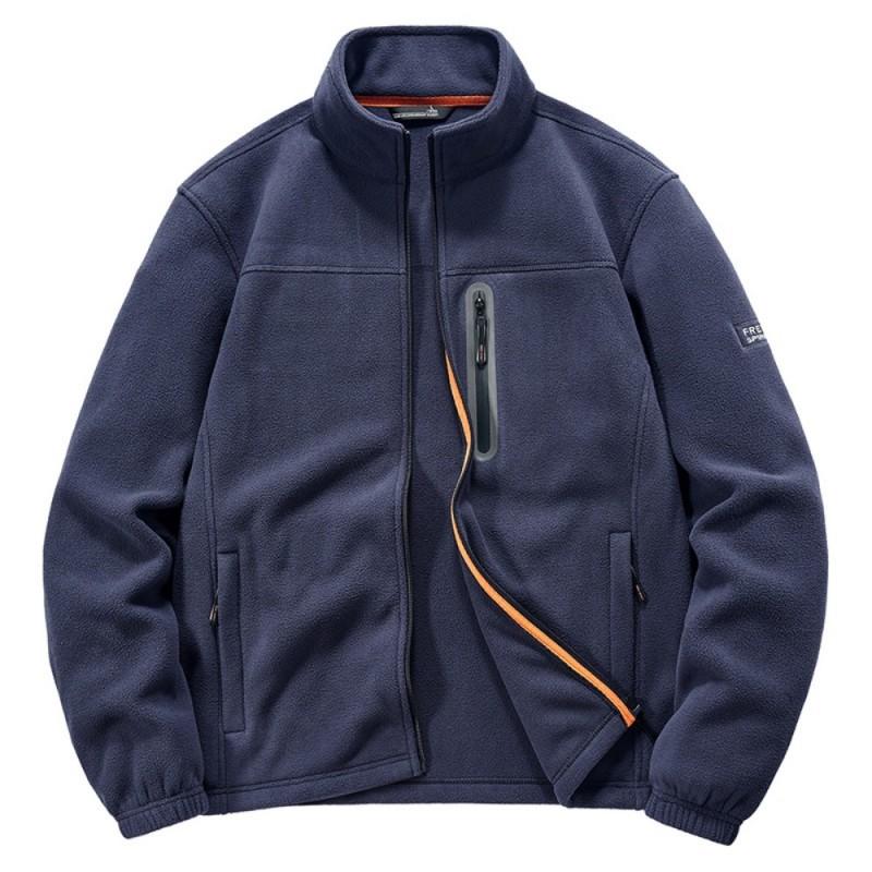 Mi-Fashion Herfst en winter warme wollen jas herenkleding sweatshirt met lange mouwen effen kleur buitenjas 4XL marineblauwe kleur