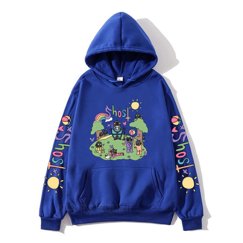 New Movement Ghost Music Band Printing Hoodies Casual Kawaii Cartoon Printing Sweatshirt Streetwear Heren Lange Mouw Fleece Truien Mannelijk M blauw