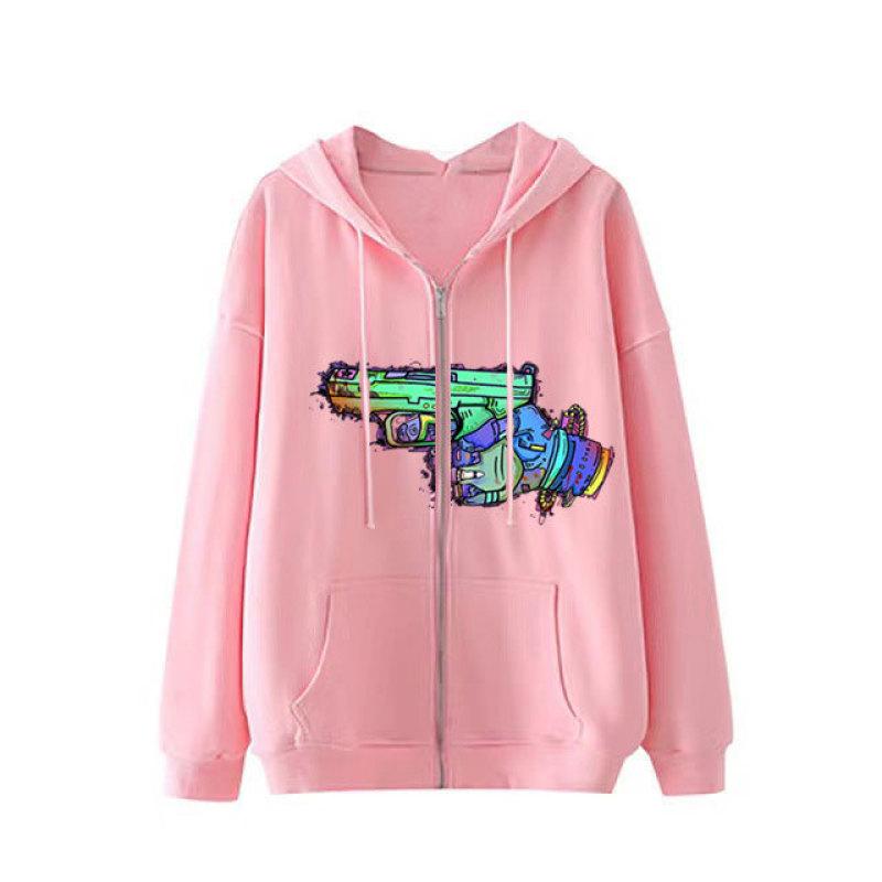 TENJINGE Trendy Diablo Stijl Hiphop Gothic Harajuku Y2K heren Pistol Print Paar Hoodie met Ritssluiting Harajuku Jas Hoodie XXXL