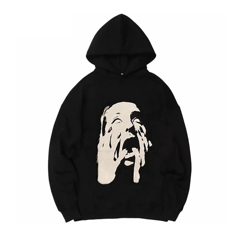 TENJINGE Trendy Y2K Hoodie Sweatshirt Harajuku Vintage Grafische Print Punk Hoody Hip Hop Streetwear Oversized Rock Goth Trui Top L zwart