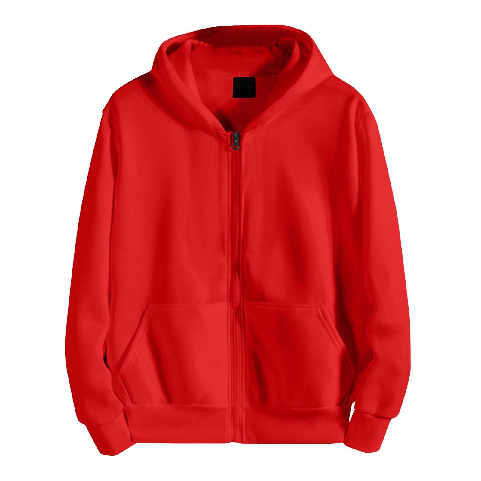 Hong  Art Herfst- en wintervest met rits en capuchon Herenjack met lange mouwen Casual sport losse top XXL rood