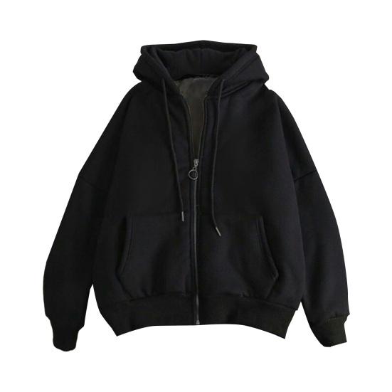 Piaokangguan Herfst Winter Herenjas Ritssluiting Lange Mouwen Elastische Manchetten Dik Plus Size Trekkoord Pluche Effen Kleur Losse Zakken Dagelijkse Sport Hoodie 2XL zwart